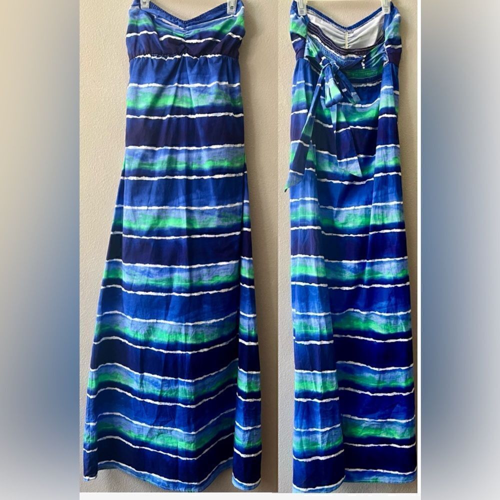 TOMMY BAHAMA 100% COTTON SLEEVELESS SMOCKED MAXI COASTAL BLUE SIZE S